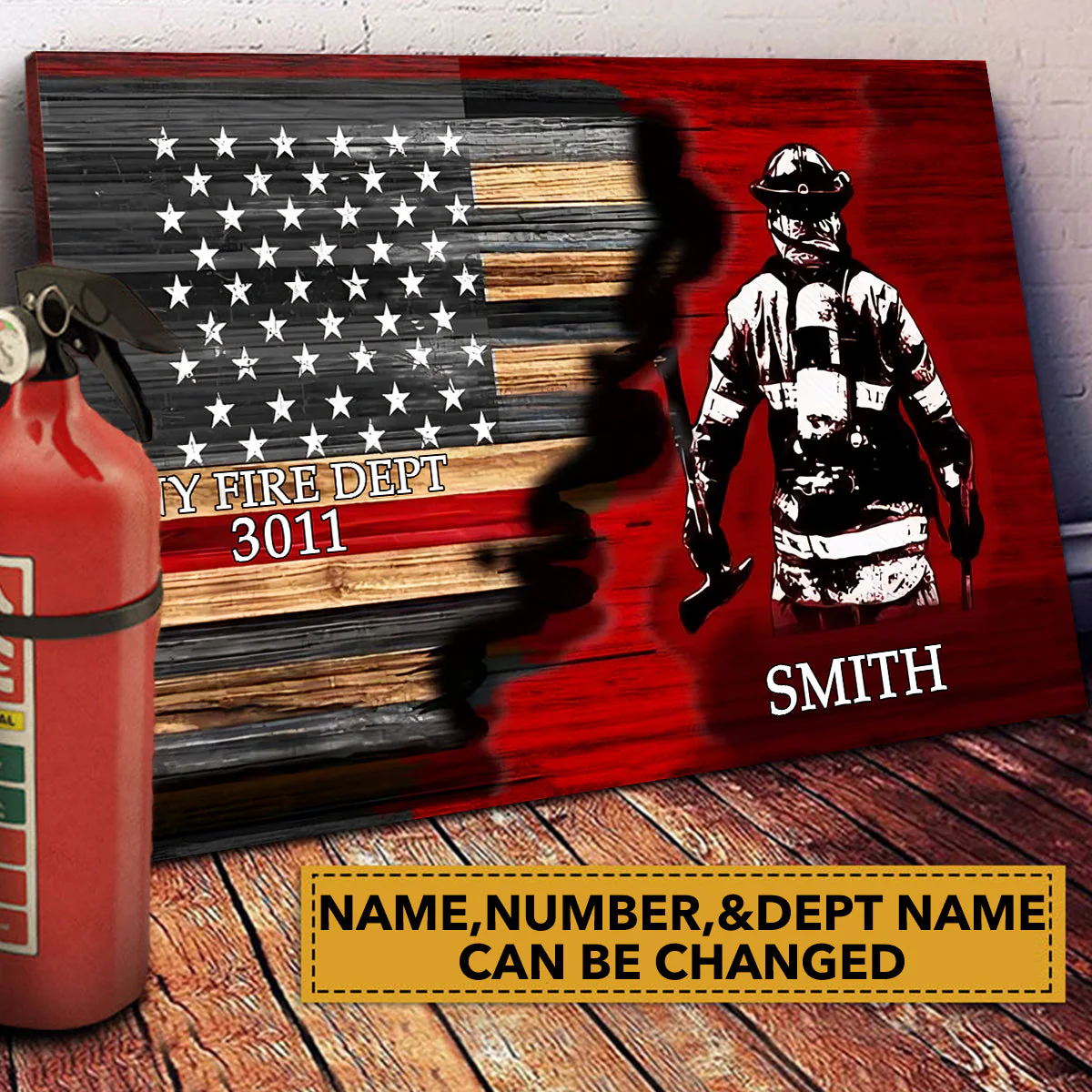 Half Thin Red Line Bunker Gear, Personalized Firefighter Canvas Print - Image 2