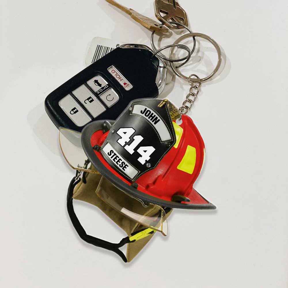 Personalized Firefighter Helmet Keychain - Custom Name, Number - Image 3