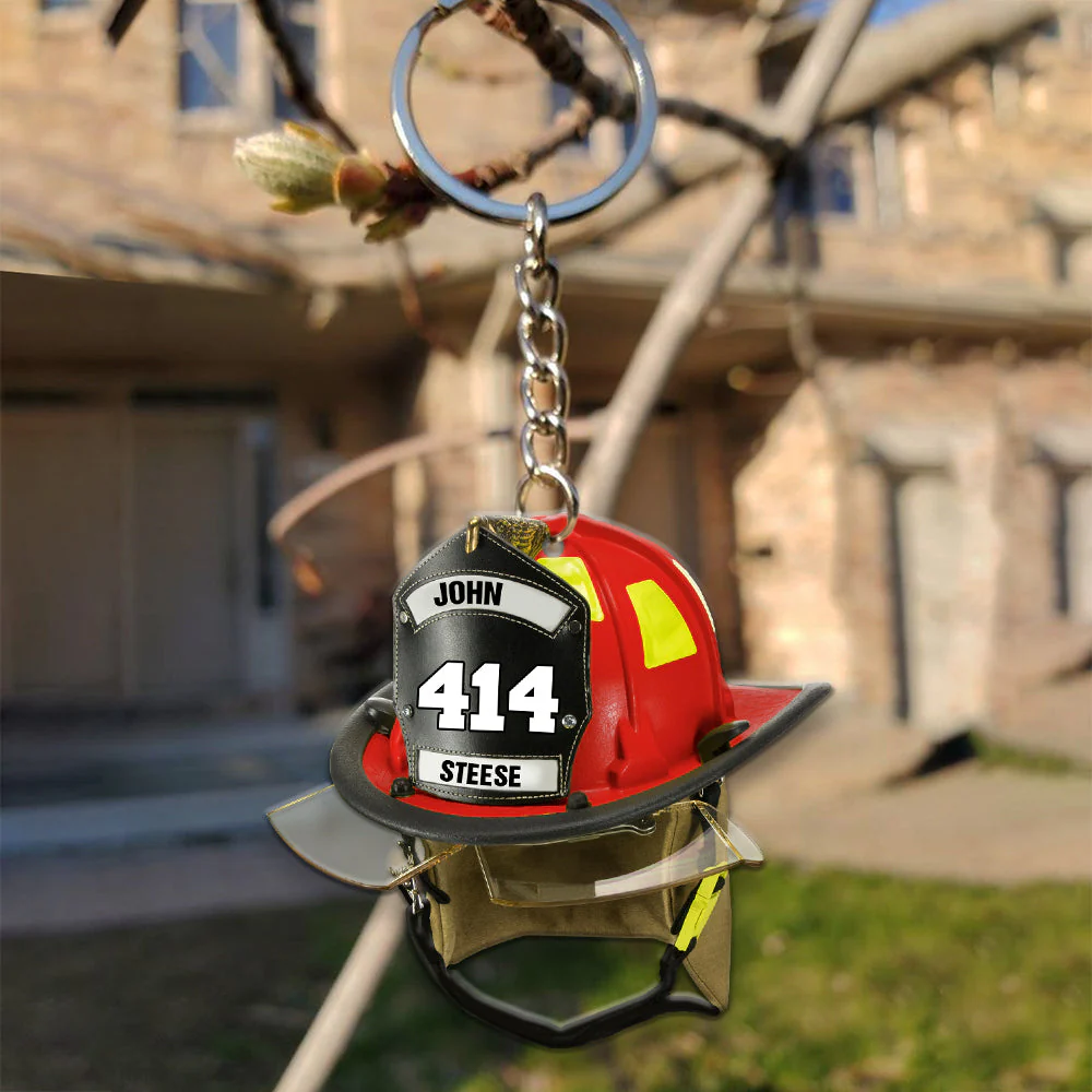 Personalized Firefighter Helmet Keychain - Custom Name, Number - Image 5
