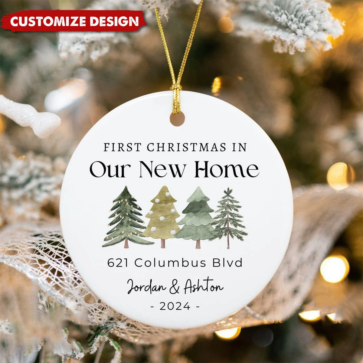 Personalized First Christmas in Our New Home 2024 Christmas Ceramic Ornament - Image 2