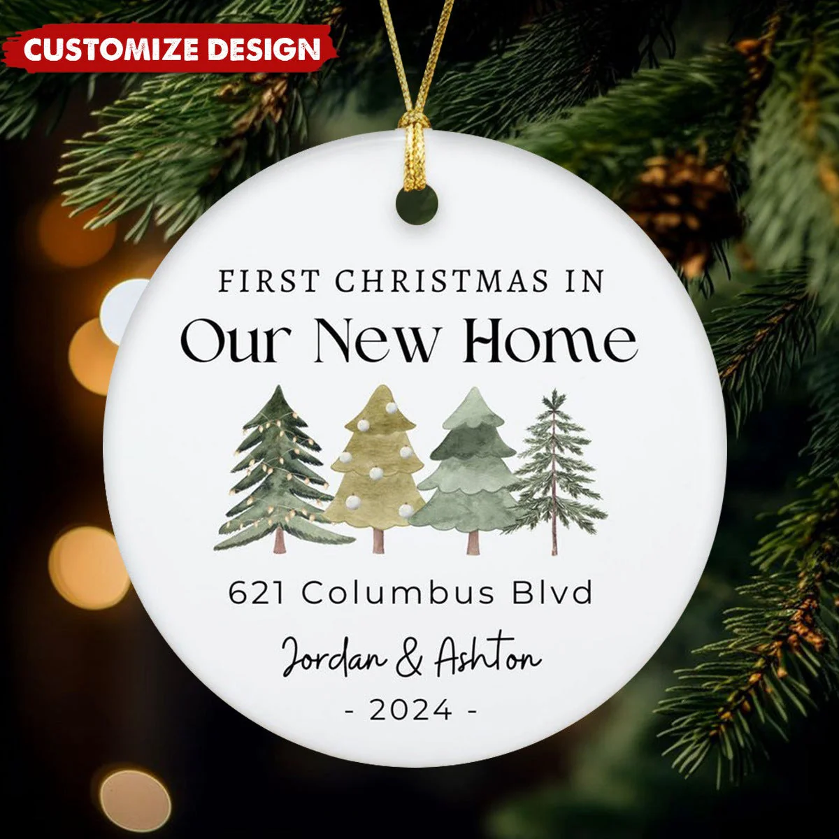 Personalized First Christmas in Our New Home 2024 Christmas Ceramic Ornament - Image 3