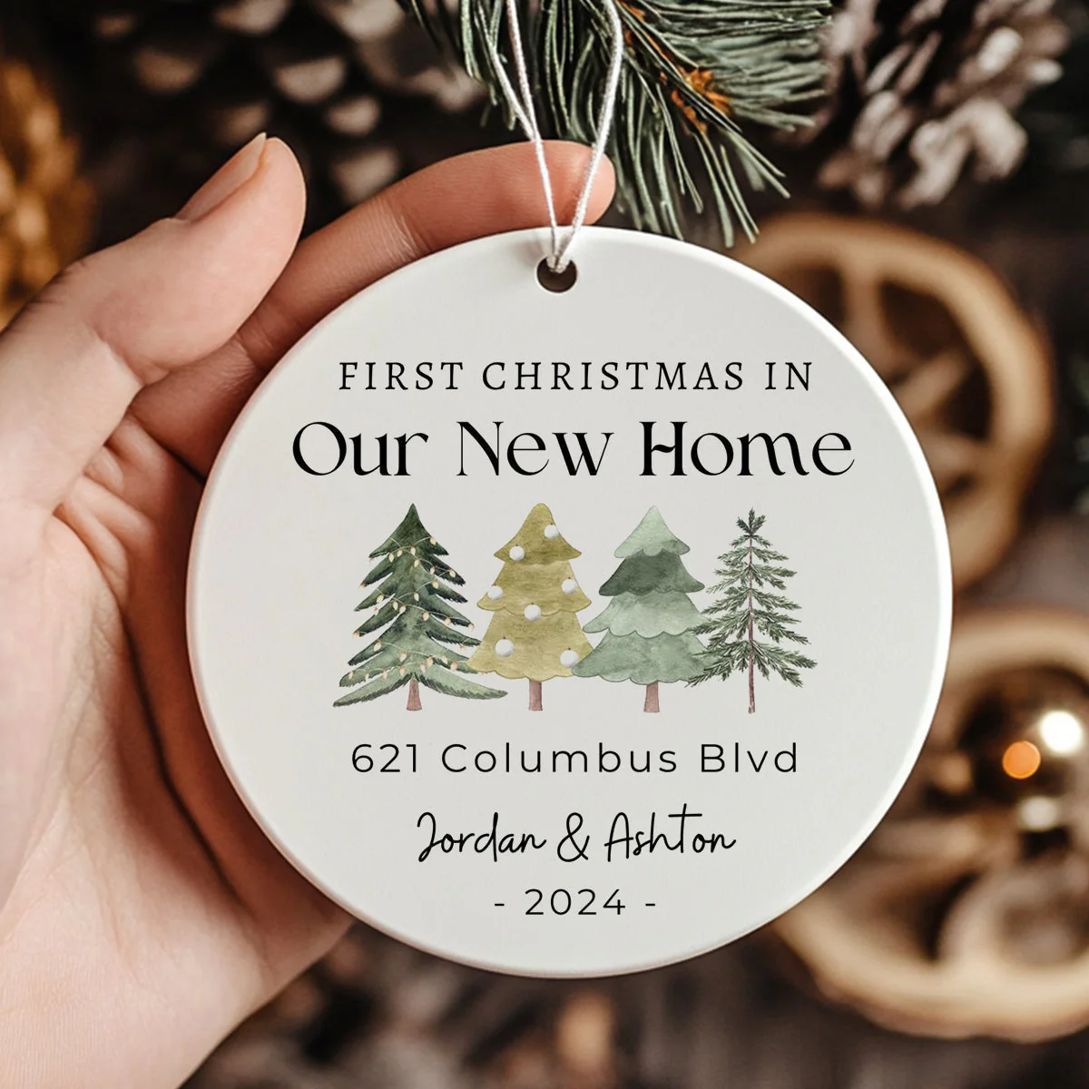 Personalized First Christmas in Our New Home 2024 Christmas Ceramic Ornament - Image 5