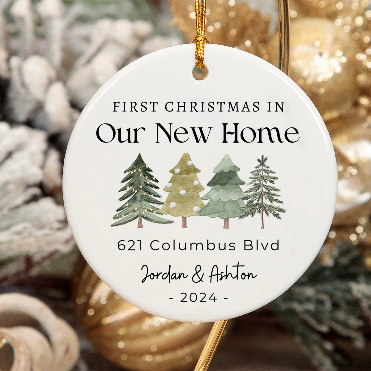 Personalized First Christmas in Our New Home 2024 Christmas Ceramic Ornament - Image 6