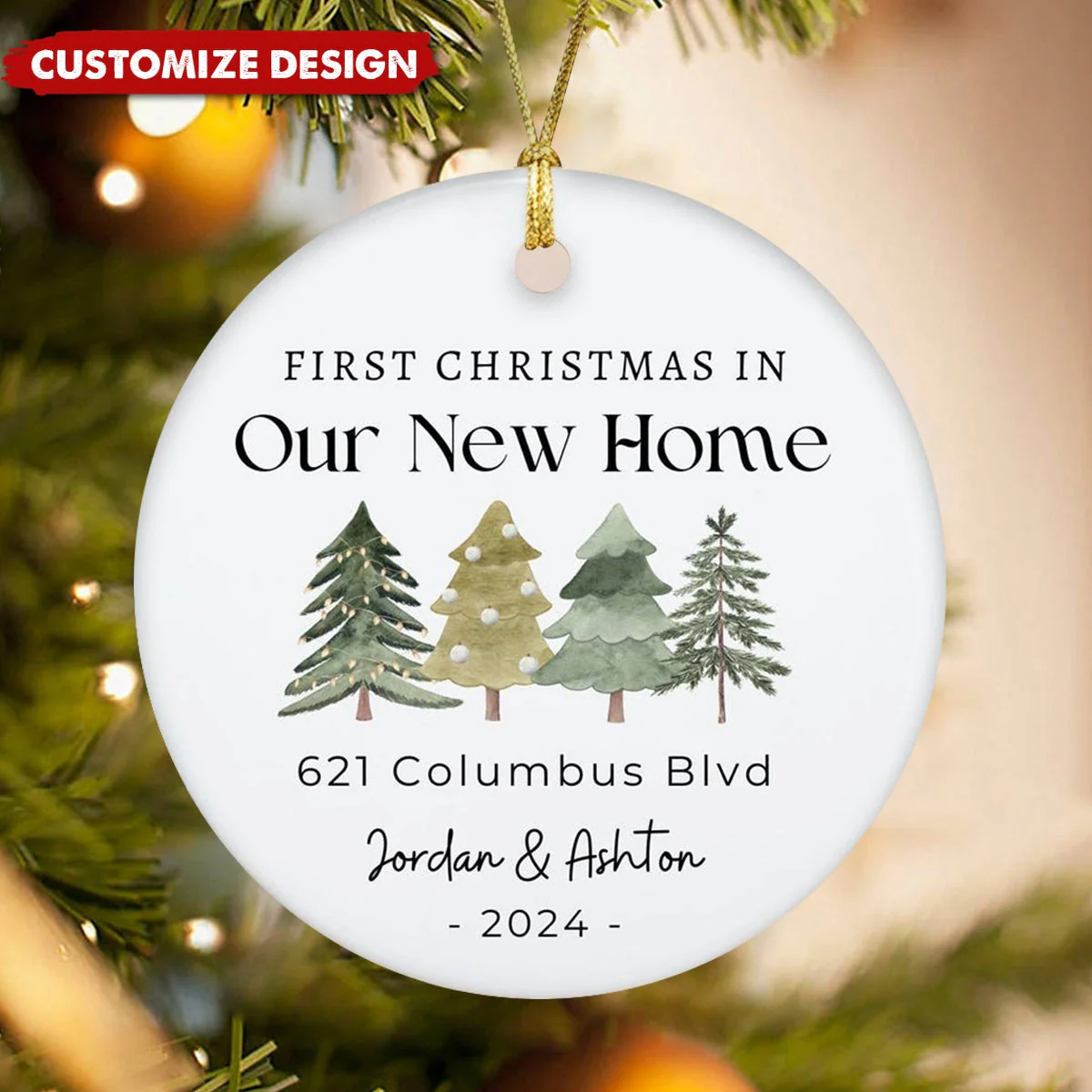 Personalized First Christmas in Our New Home 2024 Christmas Ceramic Ornament - Image 7