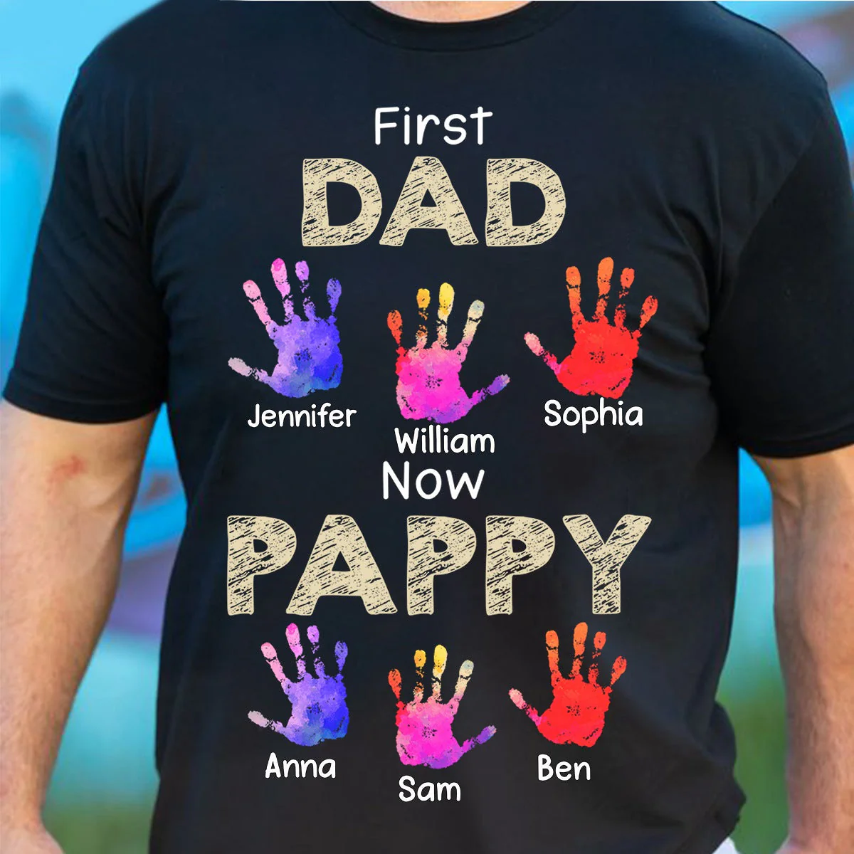 Personalized First Dad Now Grandpa Handprints T Shirt - Gift For Father, Grandfather - Image 2