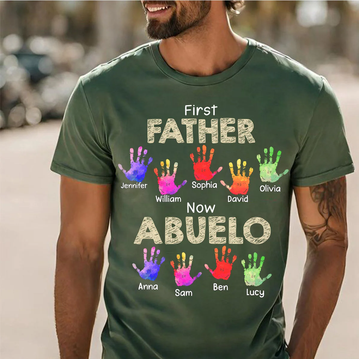 Personalized First Dad Now Grandpa Handprints T Shirt - Gift For Father, Grandfather - Image 3