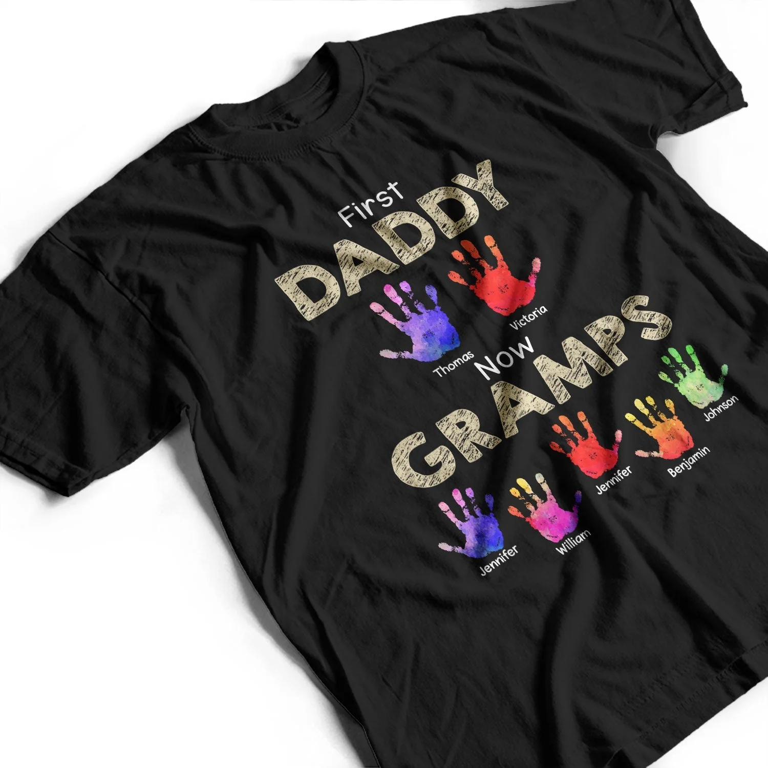 Personalized First Dad Now Grandpa Handprints T Shirt - Gift For Father, Grandfather - Image 5
