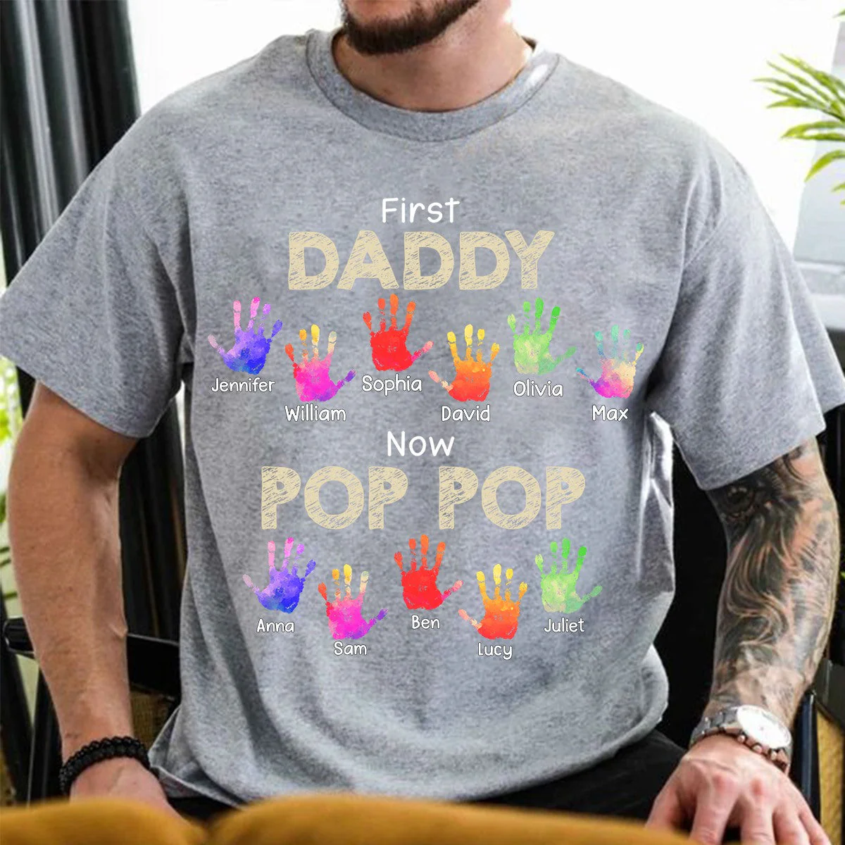 Personalized First Dad Now Grandpa Handprints T Shirt - Gift For Father, Grandfather - Image 6