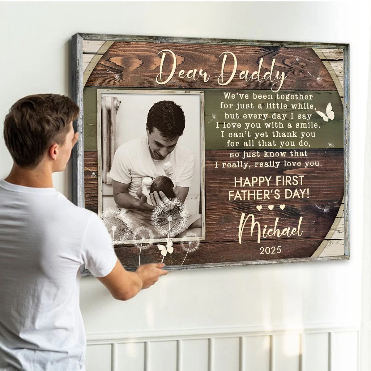 Personalized First Father’s Day Photo Canvas Poster,Custom 1st Father’s Day Poem Gift from Baby - Image 2
