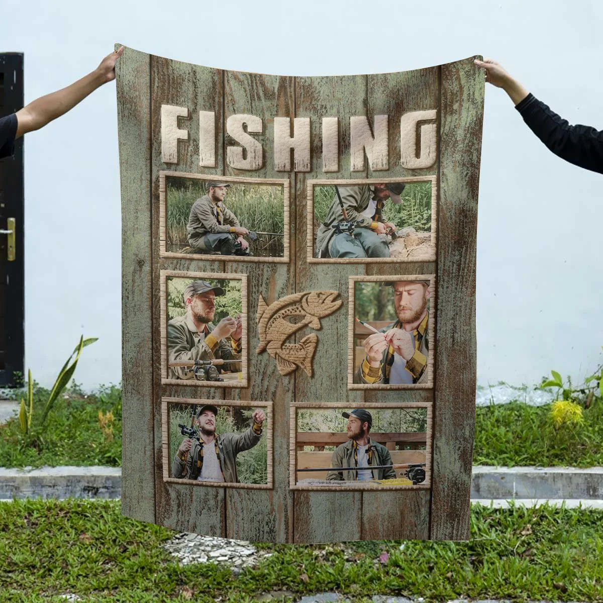 Personalized Fisherman Fishing Photo Collage Blanket, Fishing Gifts For Men - Image 2
