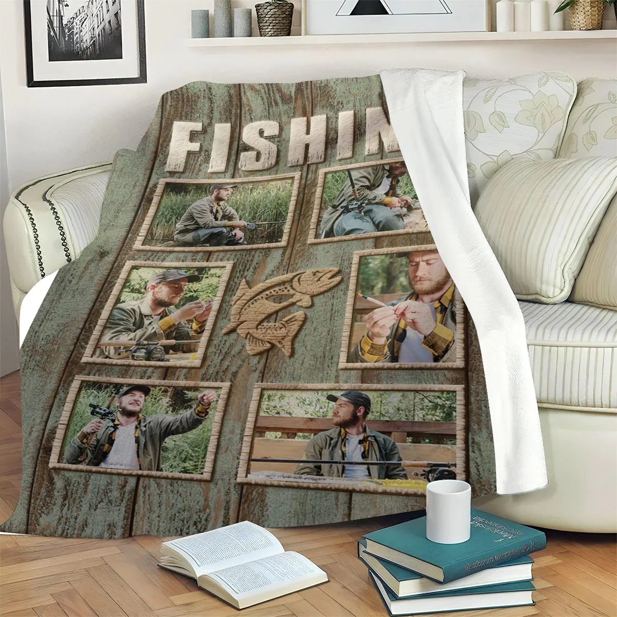 Personalized Fisherman Fishing Photo Collage Blanket, Fishing Gifts For Men - Image 3