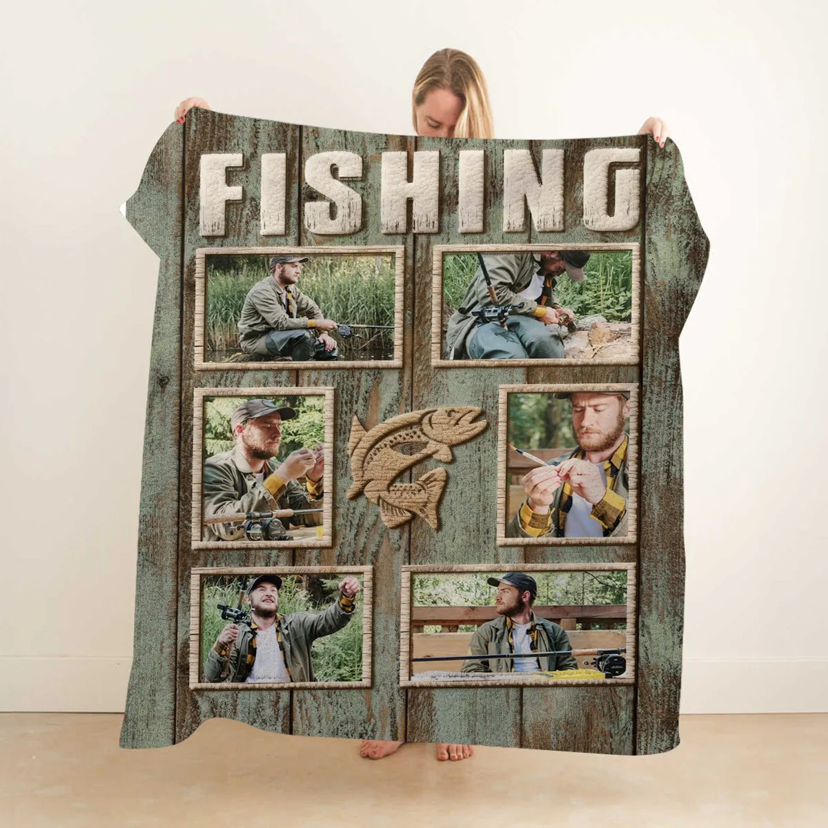 Personalized Fisherman Fishing Photo Collage Blanket, Fishing Gifts For Men - Image 4