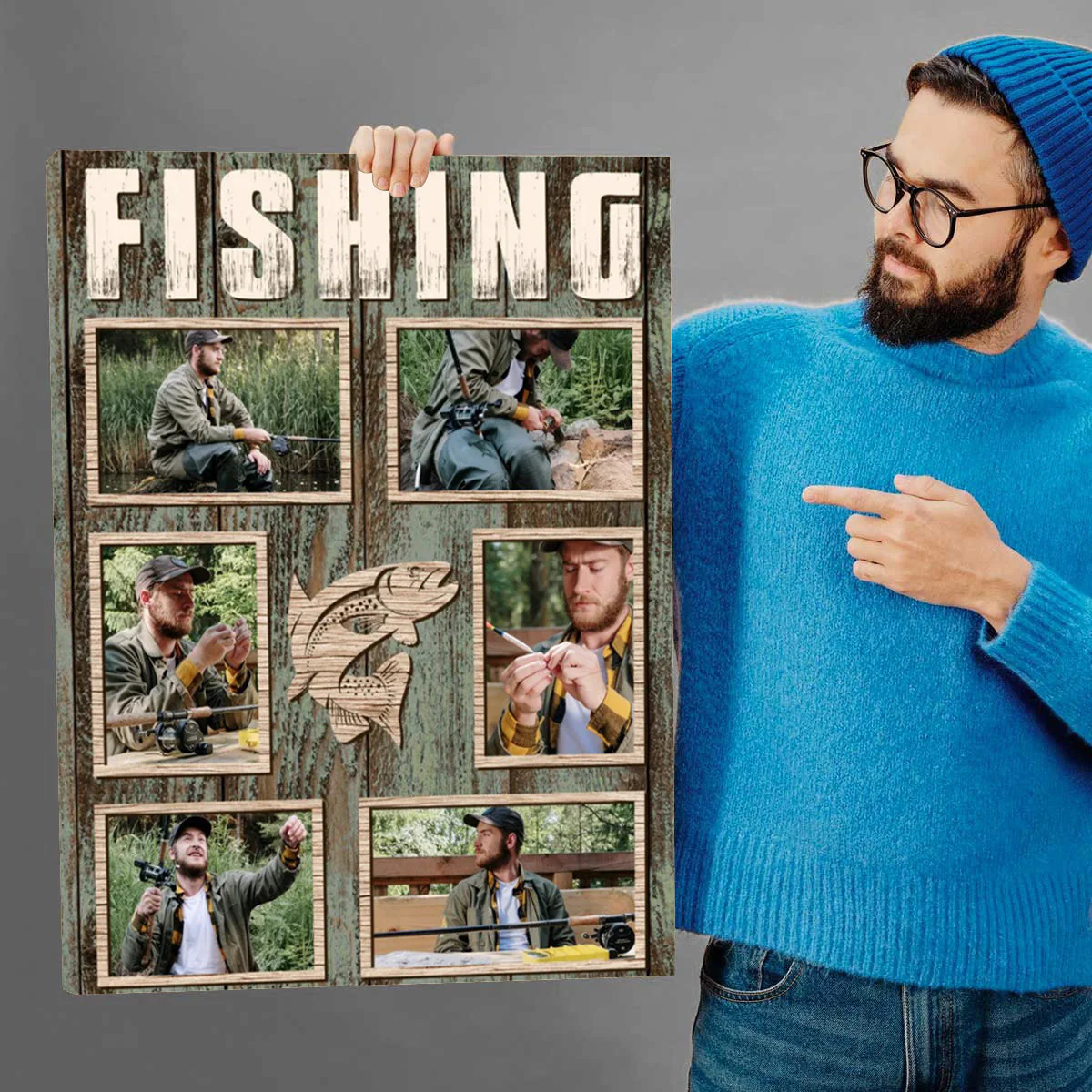 Personalized Fisherman Fishing Photo Collage Canvas Poster, Fishing Gifts For Men - Image 3