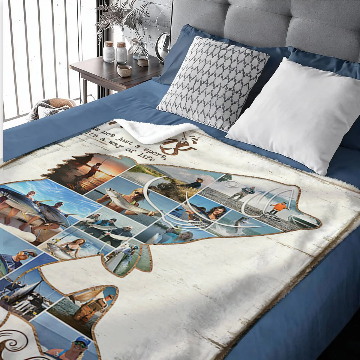 Personalized Fishing Photo Collage Blanket, Fish Shape Blanket, Fishing Gift - Image 6