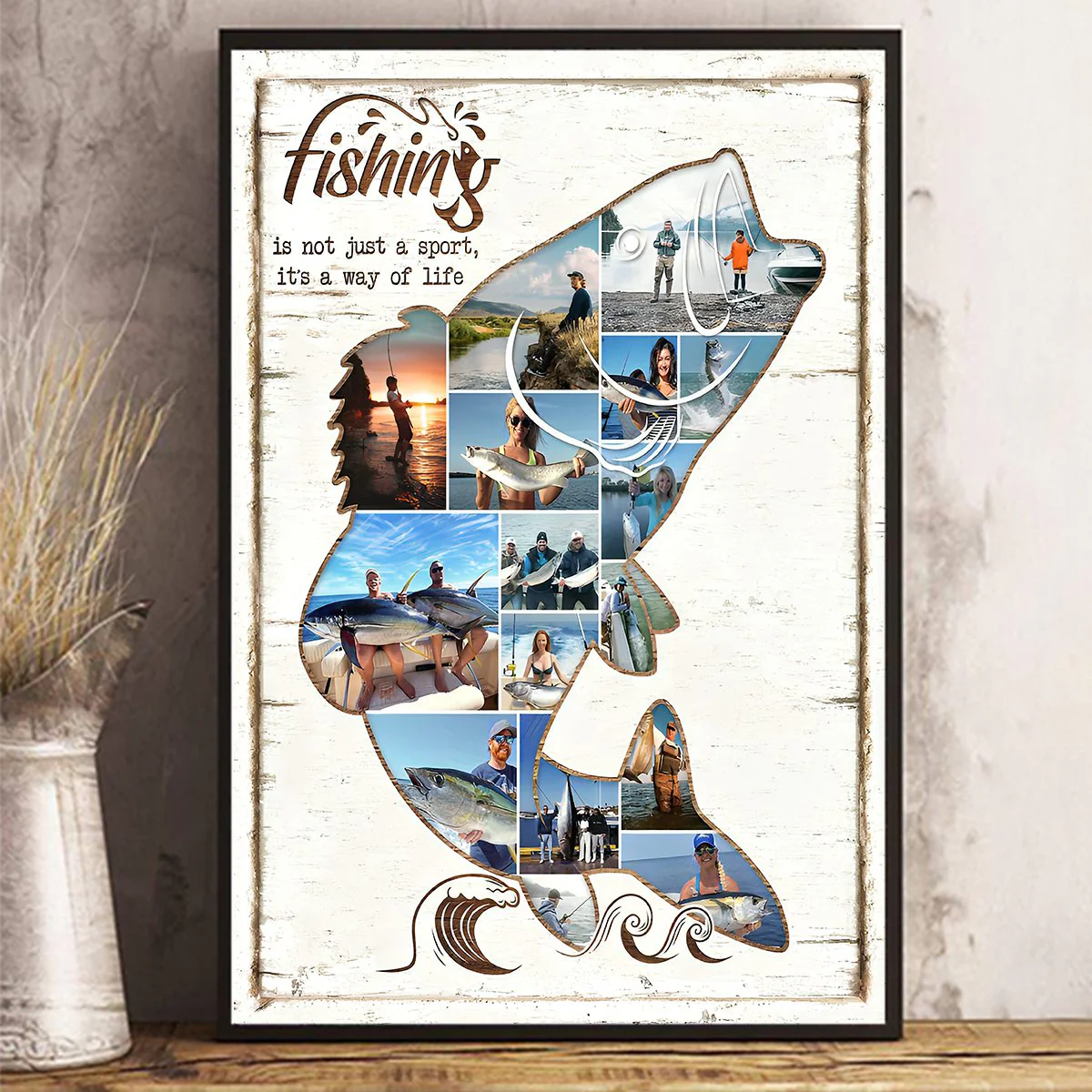 Personalized Fishing Photo Collage Poster, Fish Shape Canvas, Fishing Gift - Image 3