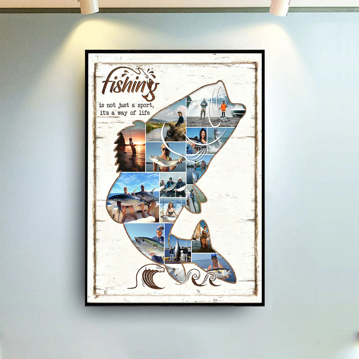 Personalized Fishing Photo Collage Poster, Fish Shape Canvas, Fishing Gift - Image 4