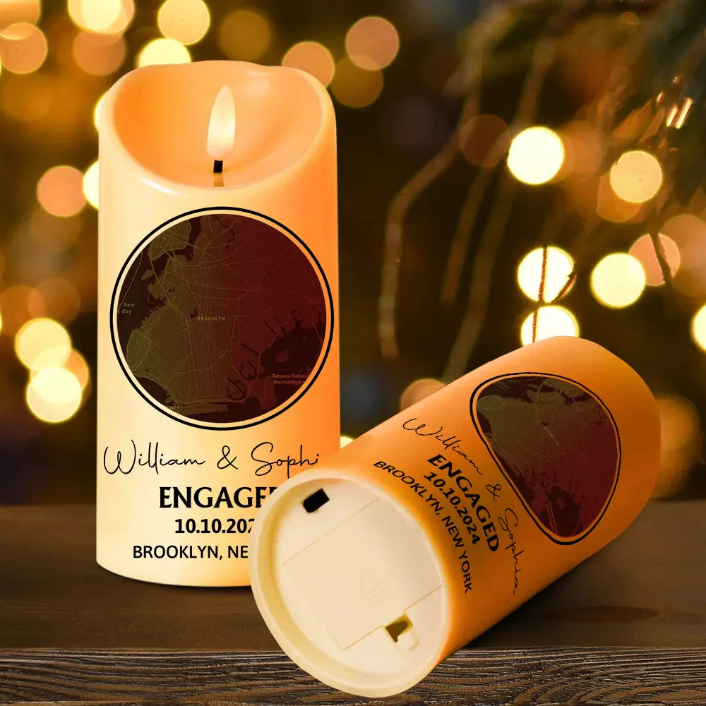 Personalized Flameless LED Candle - Location Map Married Engaged Couples - Image 4