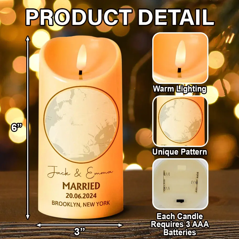 Personalized Flameless LED Candle - Location Map Married Engaged Couples - Image 5