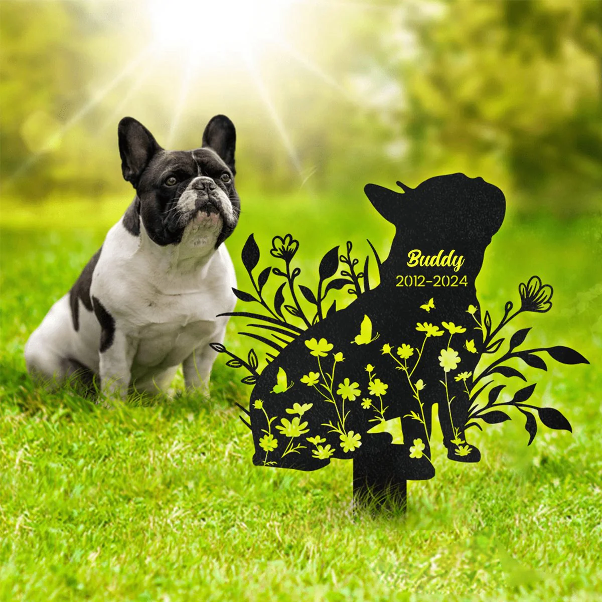 Personalized Floral Dog Memorial Garden Stake - Image 3