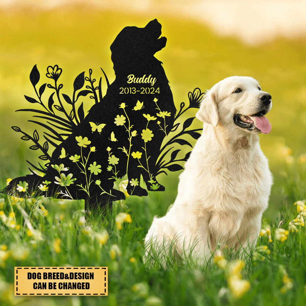 Personalized Floral Dog Memorial Garden Stake - Image 5