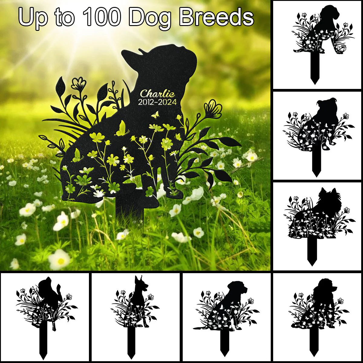 Personalized Floral Dog Memorial Garden Stake - Image 6