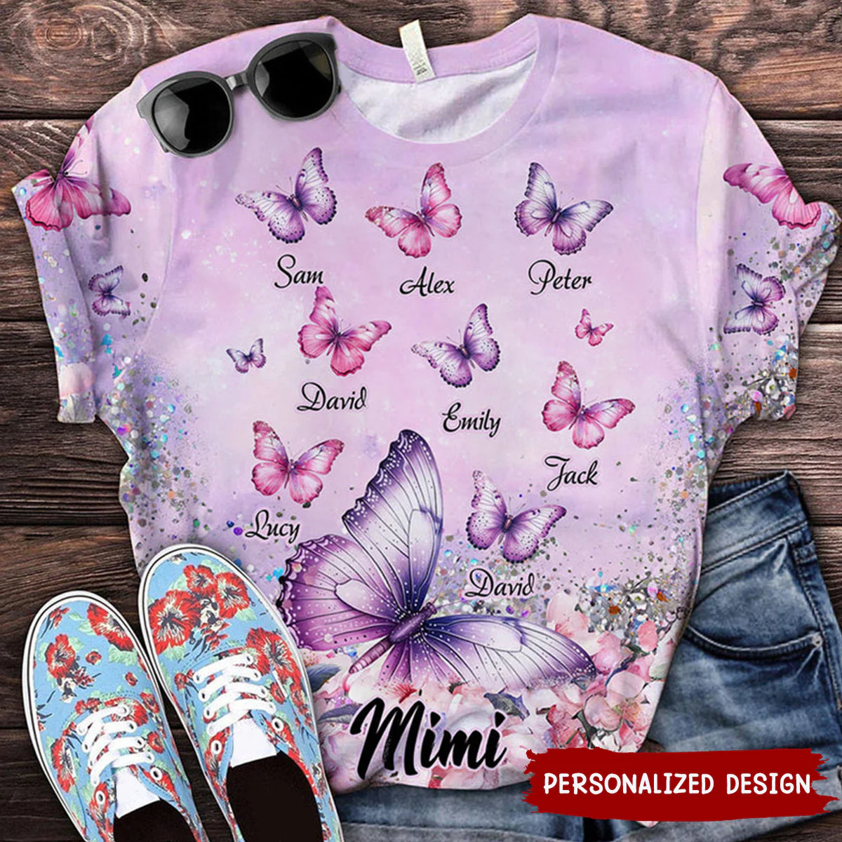 Personalized Flowery Butterfly 3D T-shirt Gift For Grandma, Mom, Auntie - Image 2