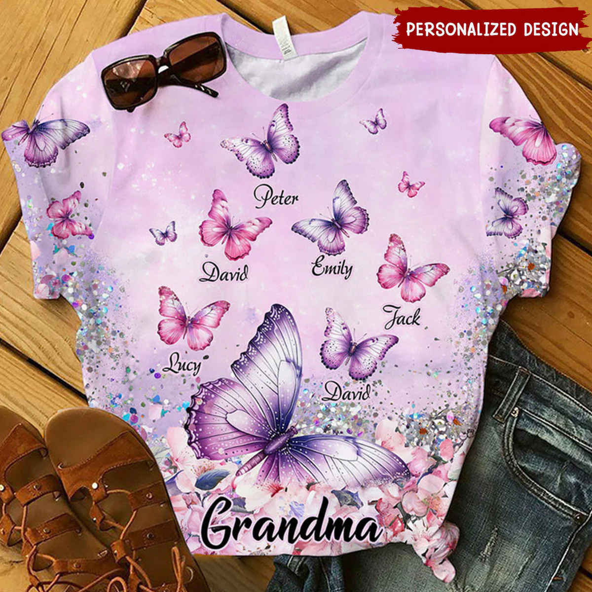 Personalized Flowery Butterfly 3D T-shirt Gift For Grandma, Mom, Auntie - Image 3