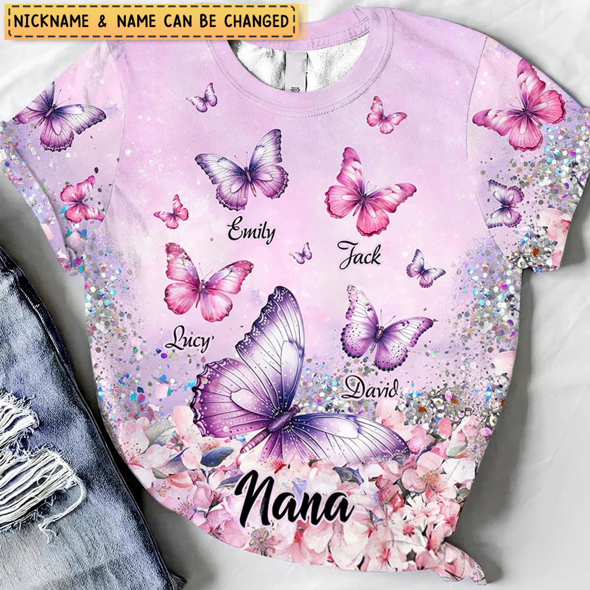 Personalized Flowery Butterfly 3D T-shirt Gift For Grandma, Mom, Auntie - Image 4