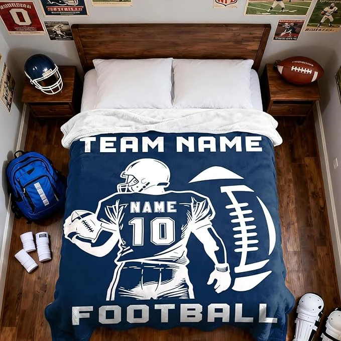 Personalized Football Blanket with Name Jersey Number, Custom Football Throw Blanket - Image 3