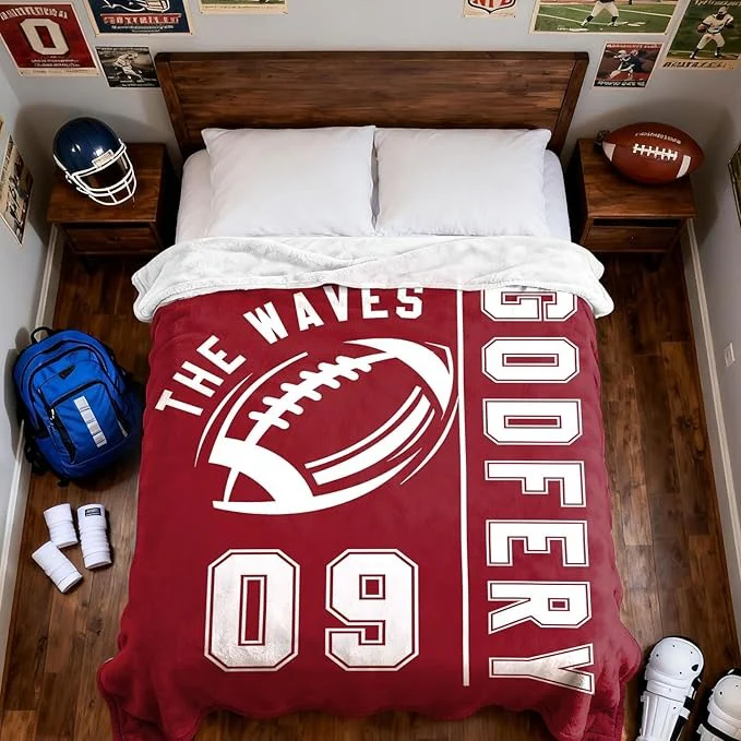 Personalized Football Blanket with Name Jersey Number,Gifts for Football Lovers - Image 3