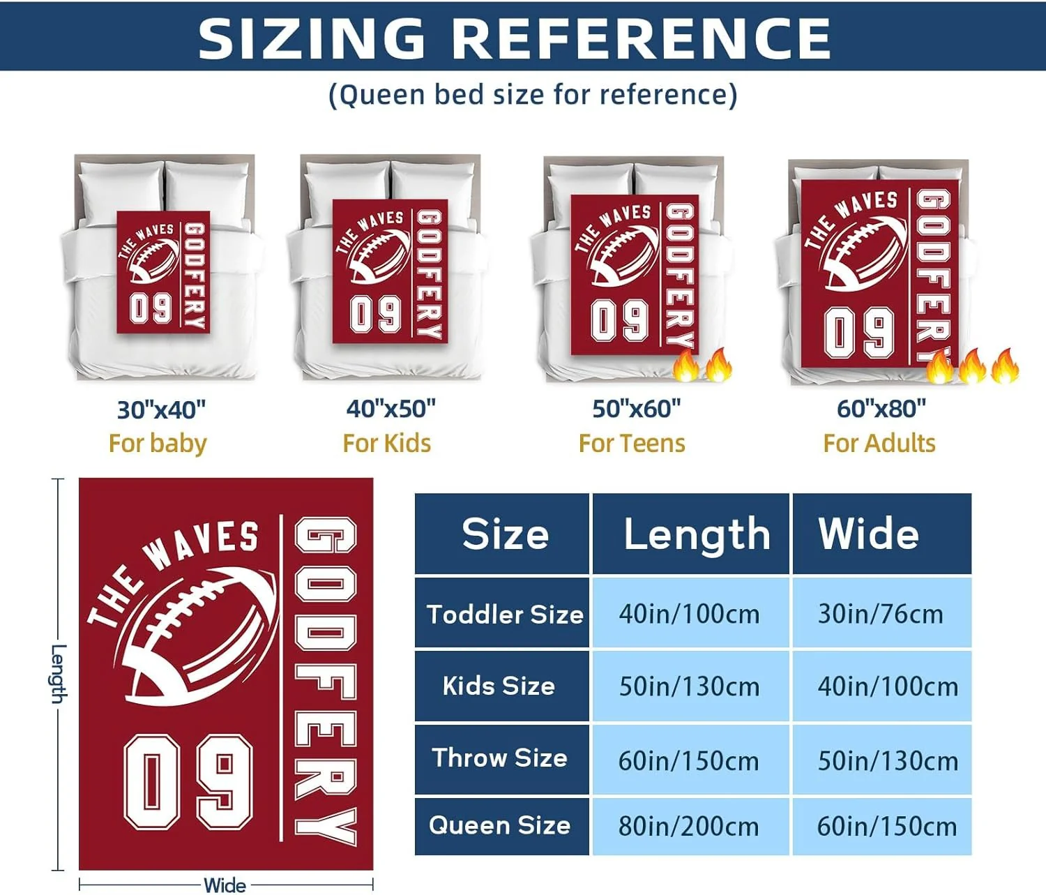 Personalized Football Blanket with Name Jersey Number,Gifts for Football Lovers - Image 4