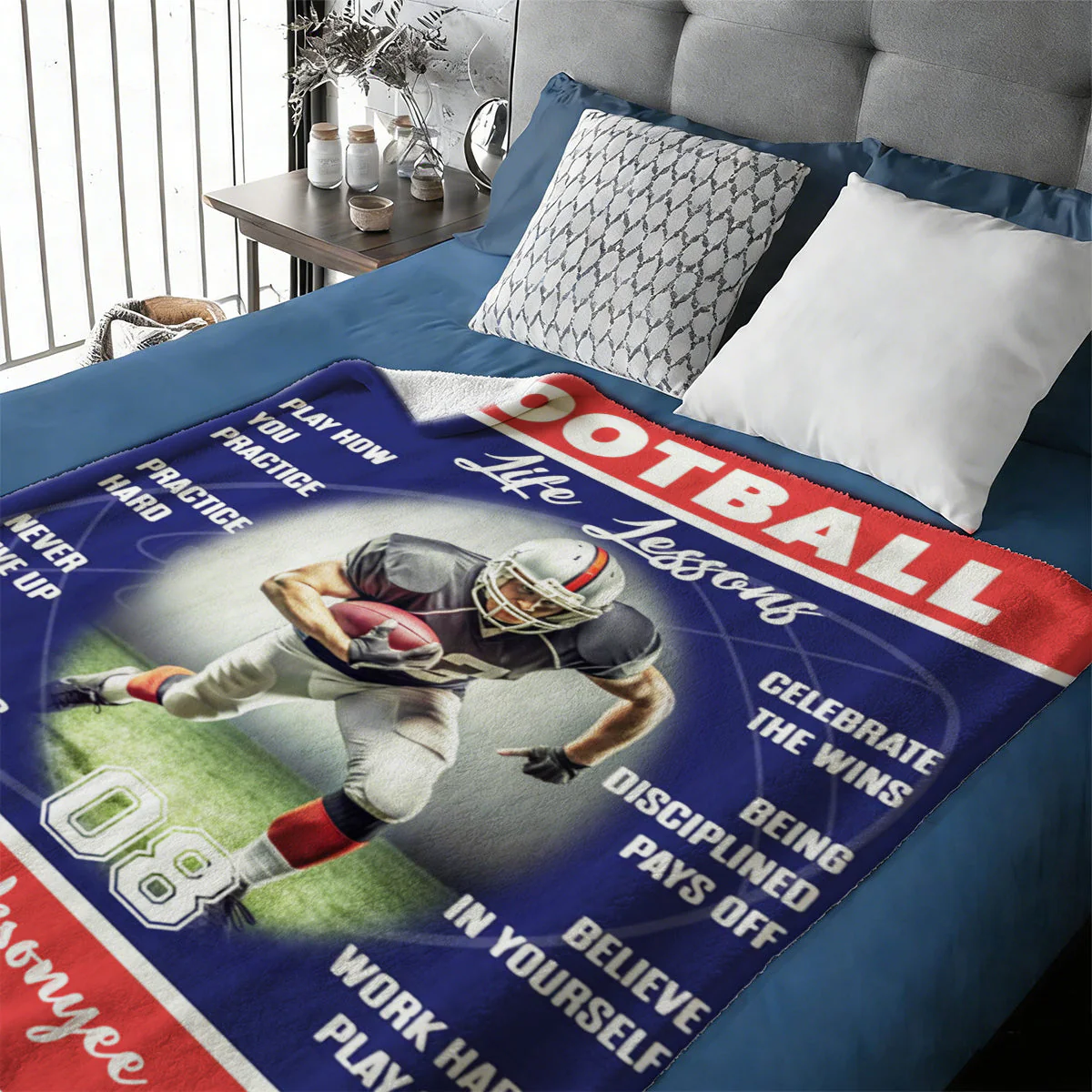 Personalized Football Life Lessons Blanket – Gift for American Football Player, Custom Photo Sport Blanket - Image 2