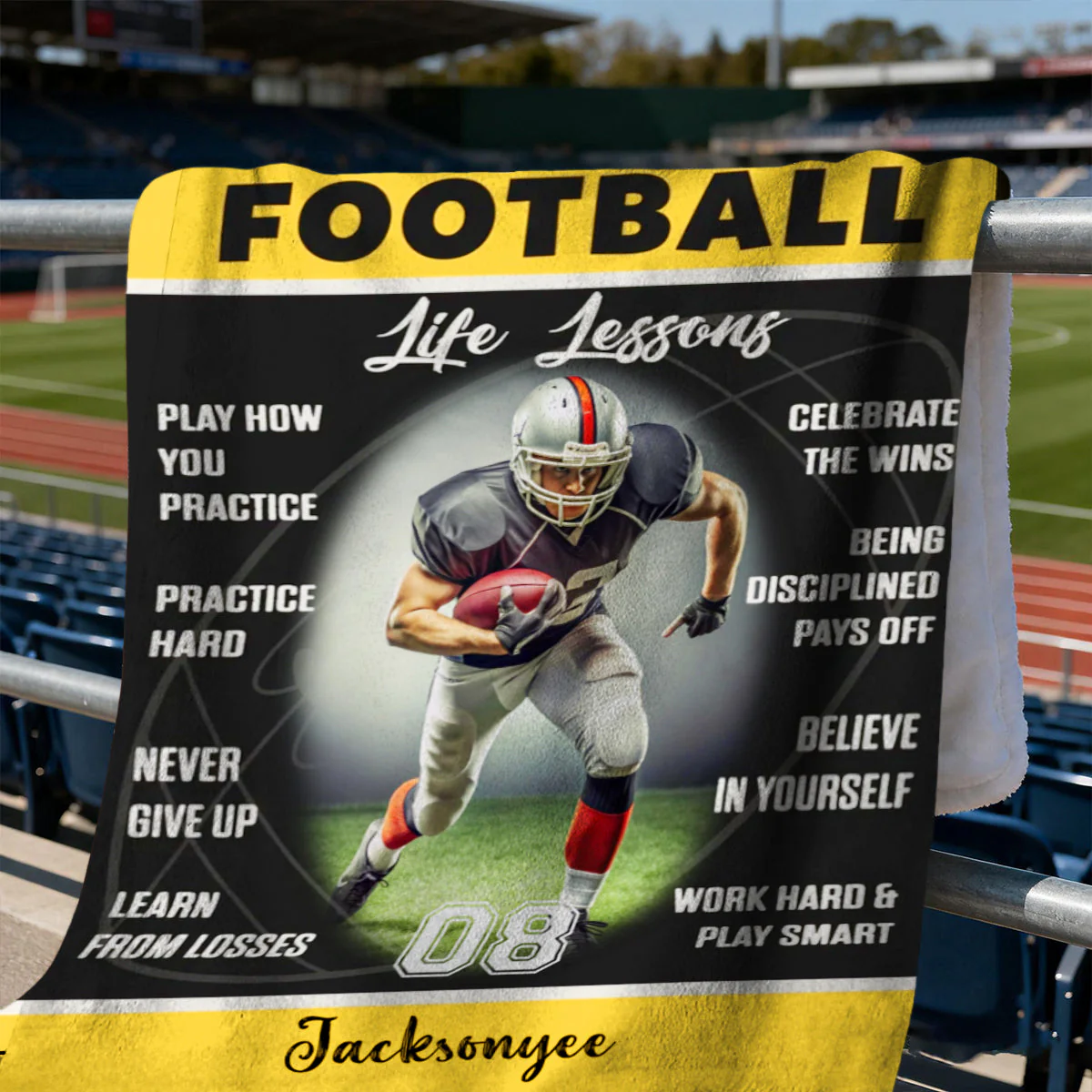 Personalized Football Life Lessons Blanket – Gift for American Football Player, Custom Photo Sport Blanket - Image 3