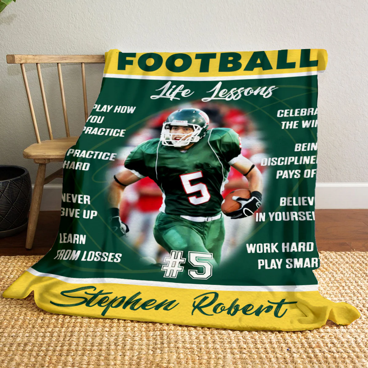 Personalized Football Life Lessons Blanket – Gift for American Football Player, Custom Photo Sport Blanket - Image 4