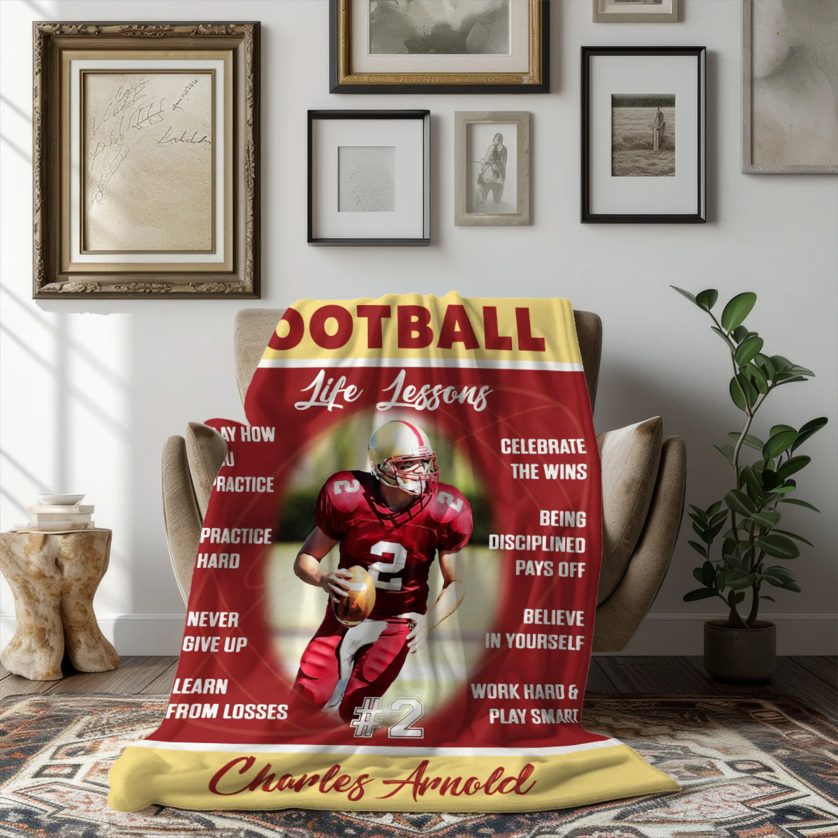 Personalized Football Life Lessons Blanket – Gift for American Football Player, Custom Photo Sport Blanket - Image 5
