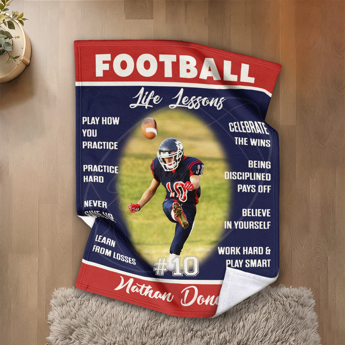 Personalized Football Life Lessons Blanket – Gift for American Football Player, Custom Photo Sport Blanket - Image 6