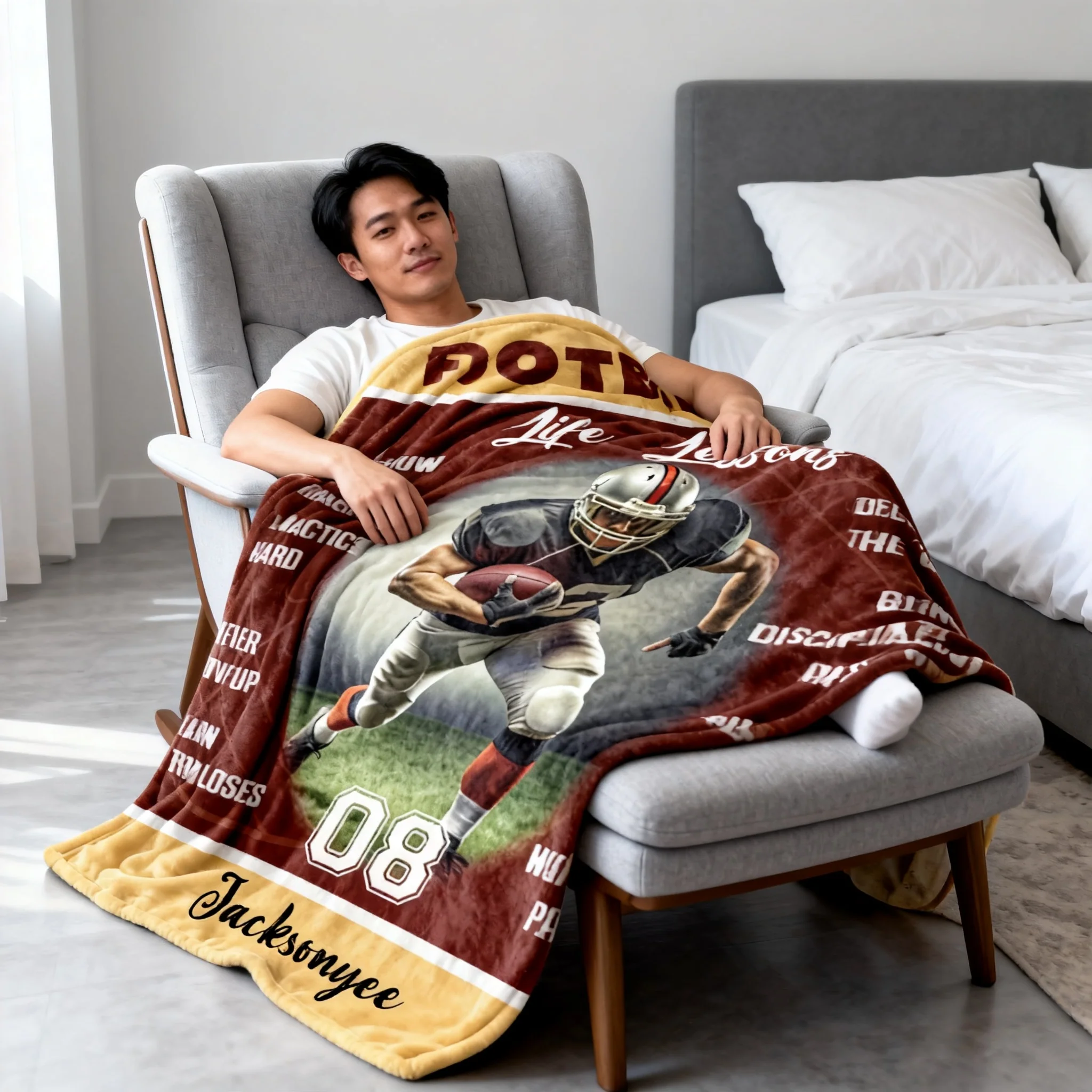 Personalized Football Life Lessons Blanket – Gift for American Football Player, Custom Photo Sport Blanket - Image 7