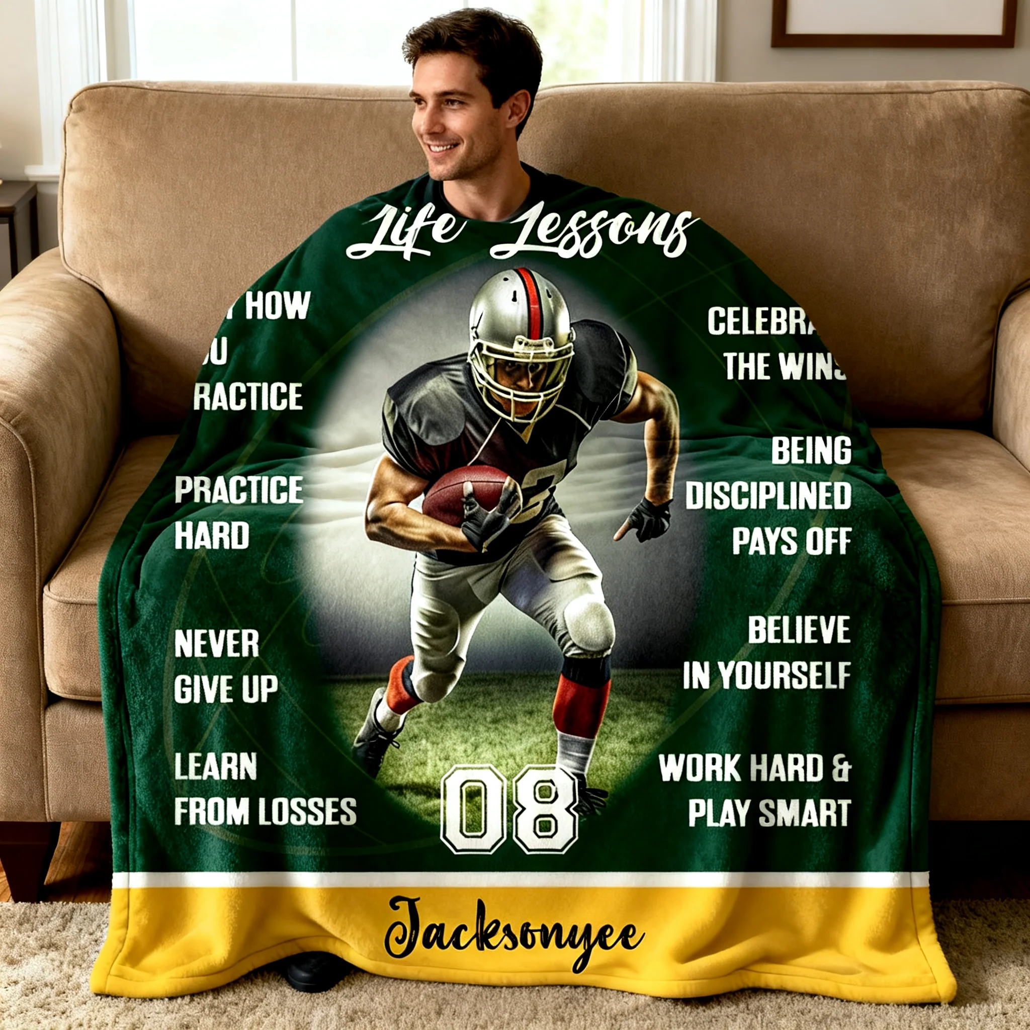 Personalized Football Life Lessons Blanket – Gift for American Football Player, Custom Photo Sport Blanket - Image 8