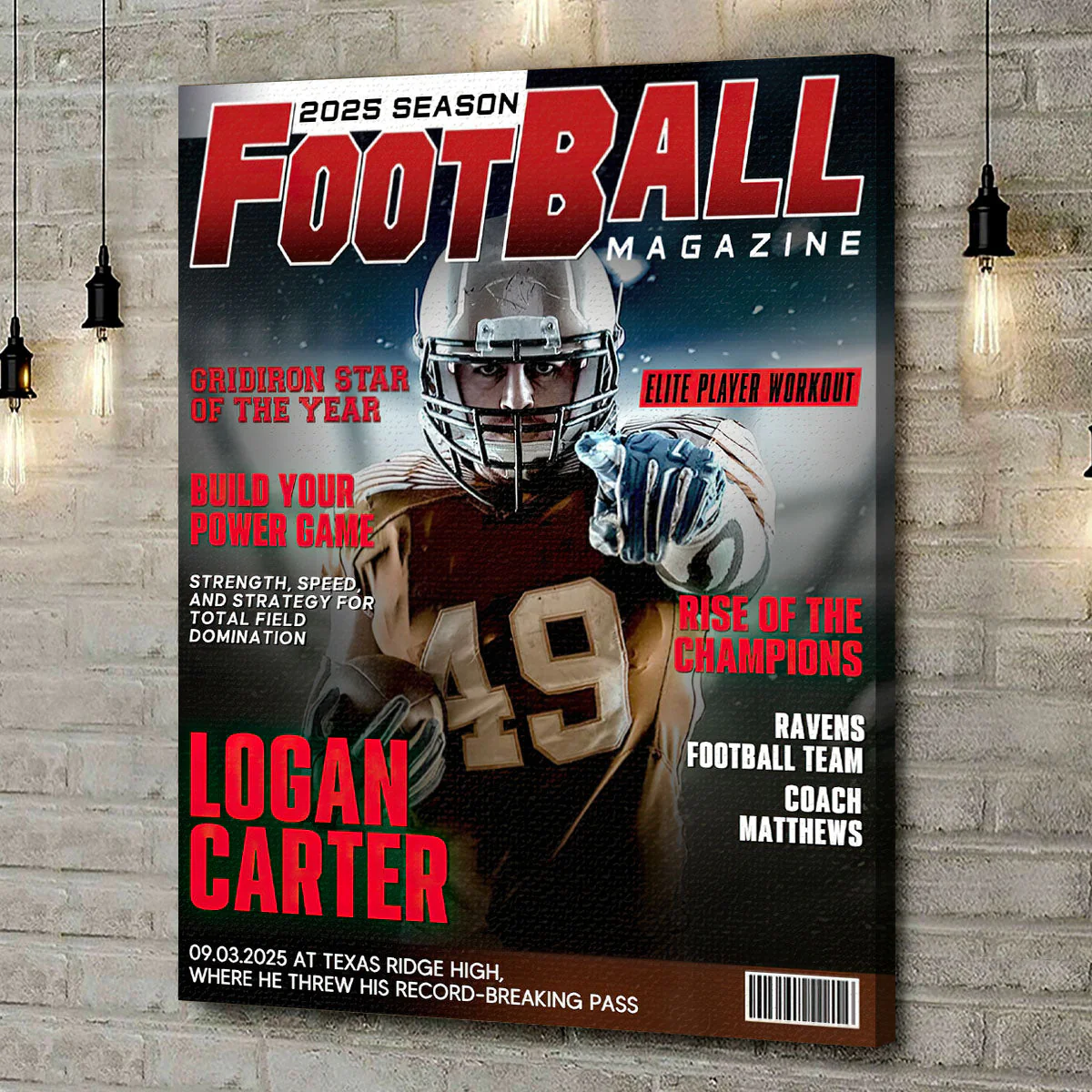 Personalized Football Magazine Cover, Custom Sport Magazine Cover, Football Player Gift, Unique Gifts For Football Player, Football America Gifts, Football Gifts - Image 2