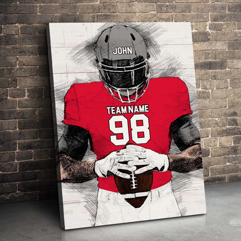 Personalized Football Pencil portrait Canvas Gift For Football Lovers - Image 2
