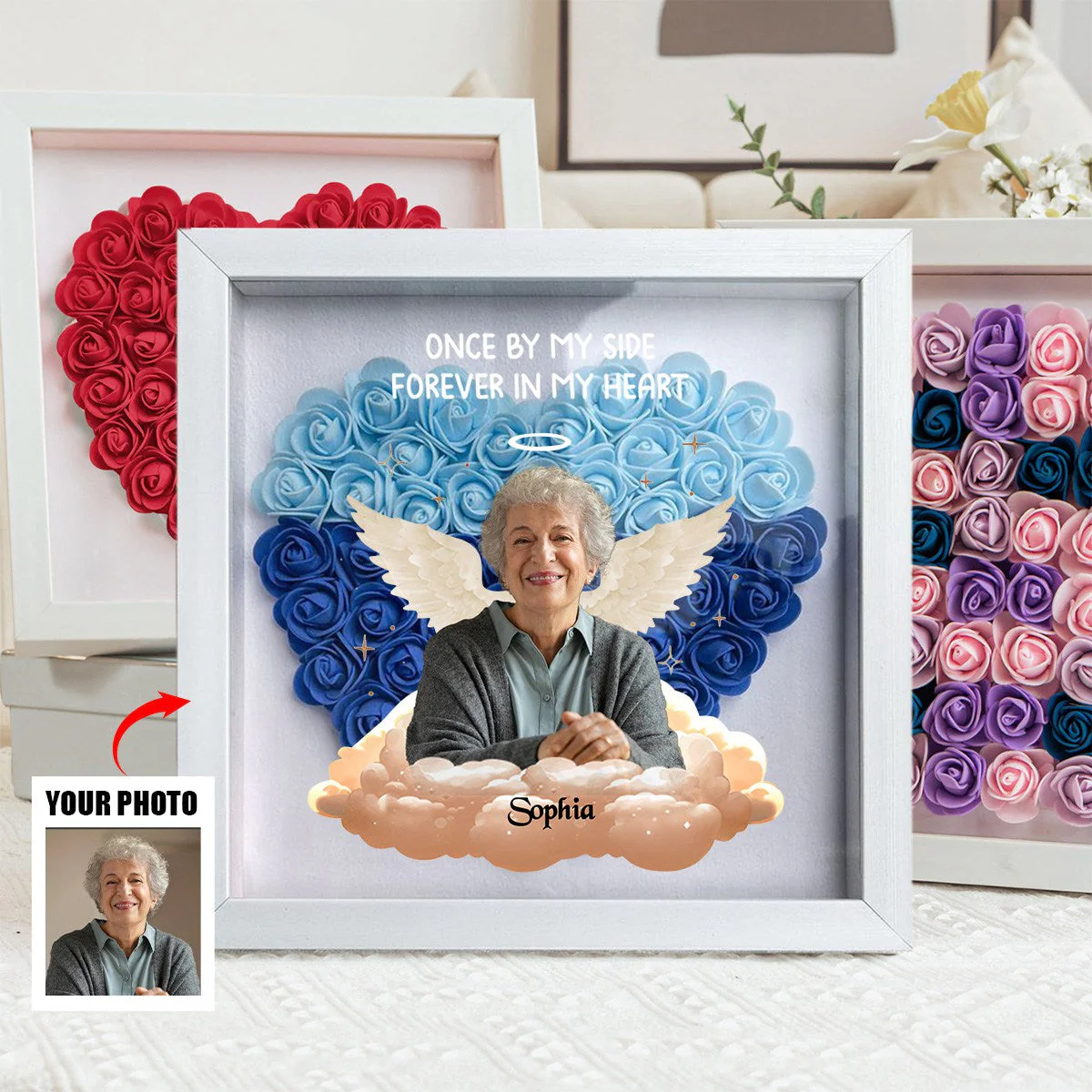 Personalized Forever In My Heart Memorial Flower Shadow Box - Image 2