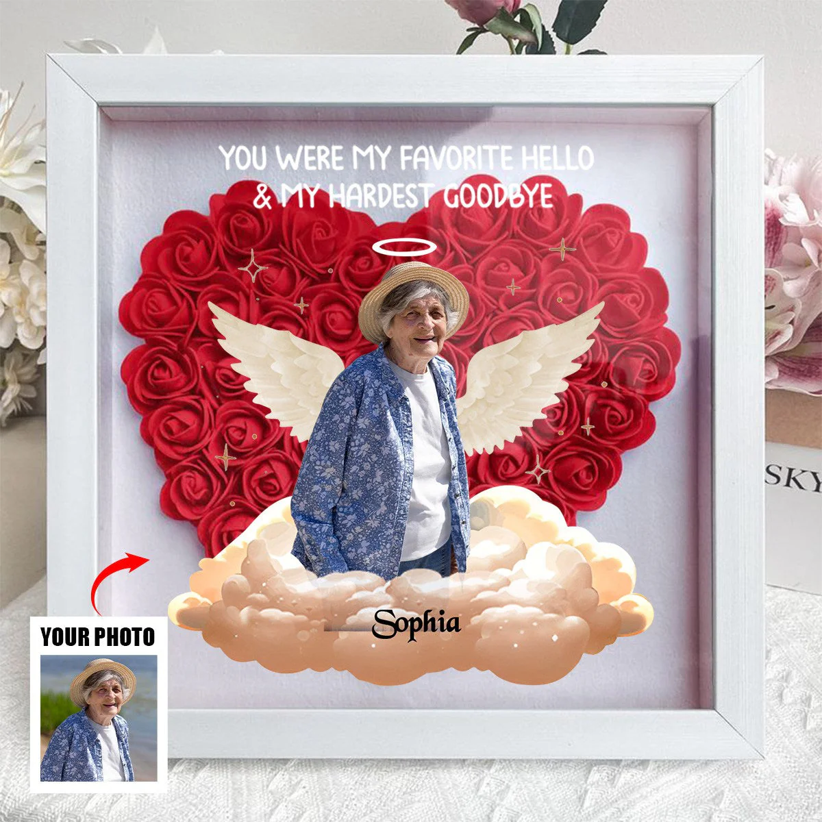 Personalized Forever In My Heart Memorial Flower Shadow Box - Image 3