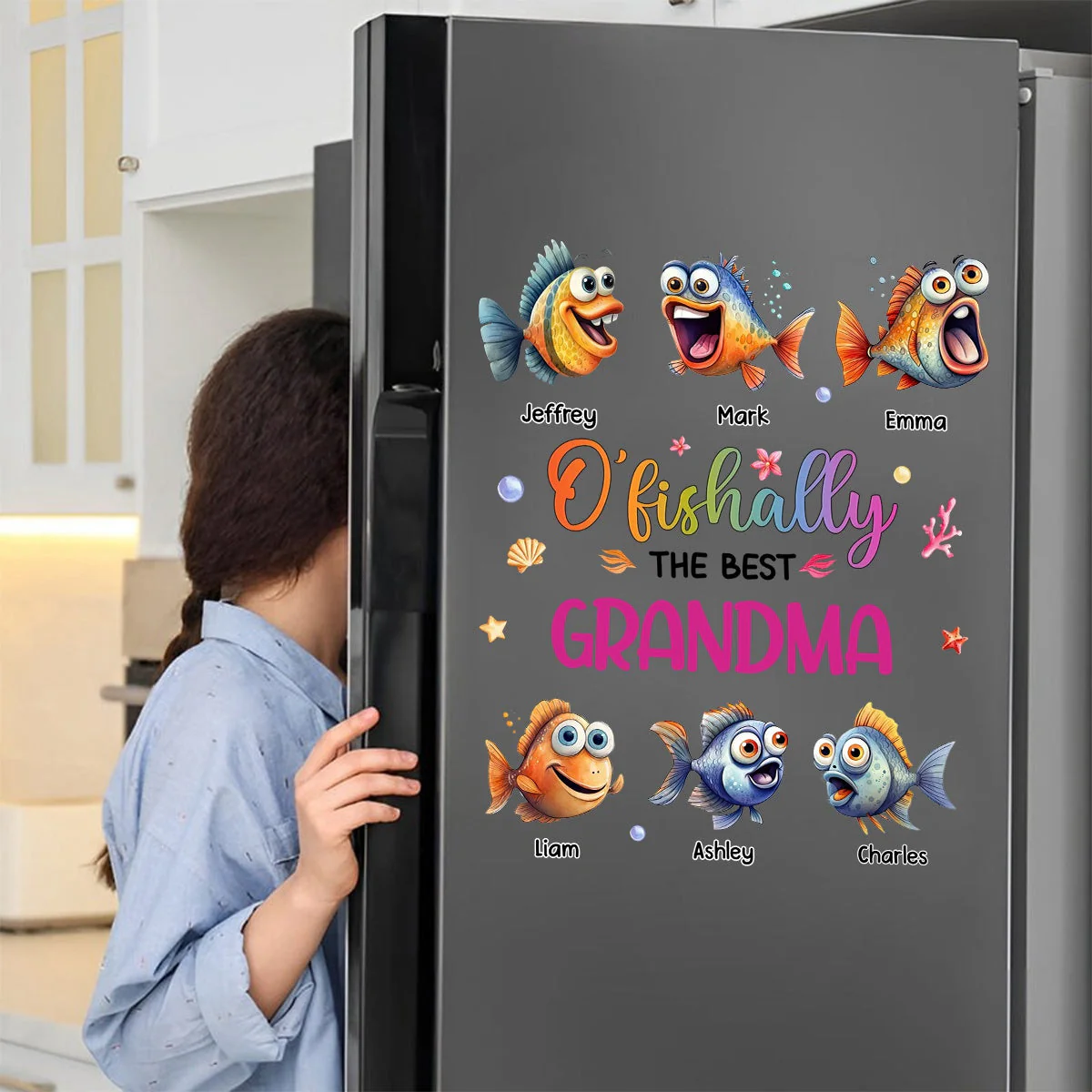 Personalized Fridge Decal/Sticker - O'fishally With Colorful Shell Fish Bubbles - Image 10