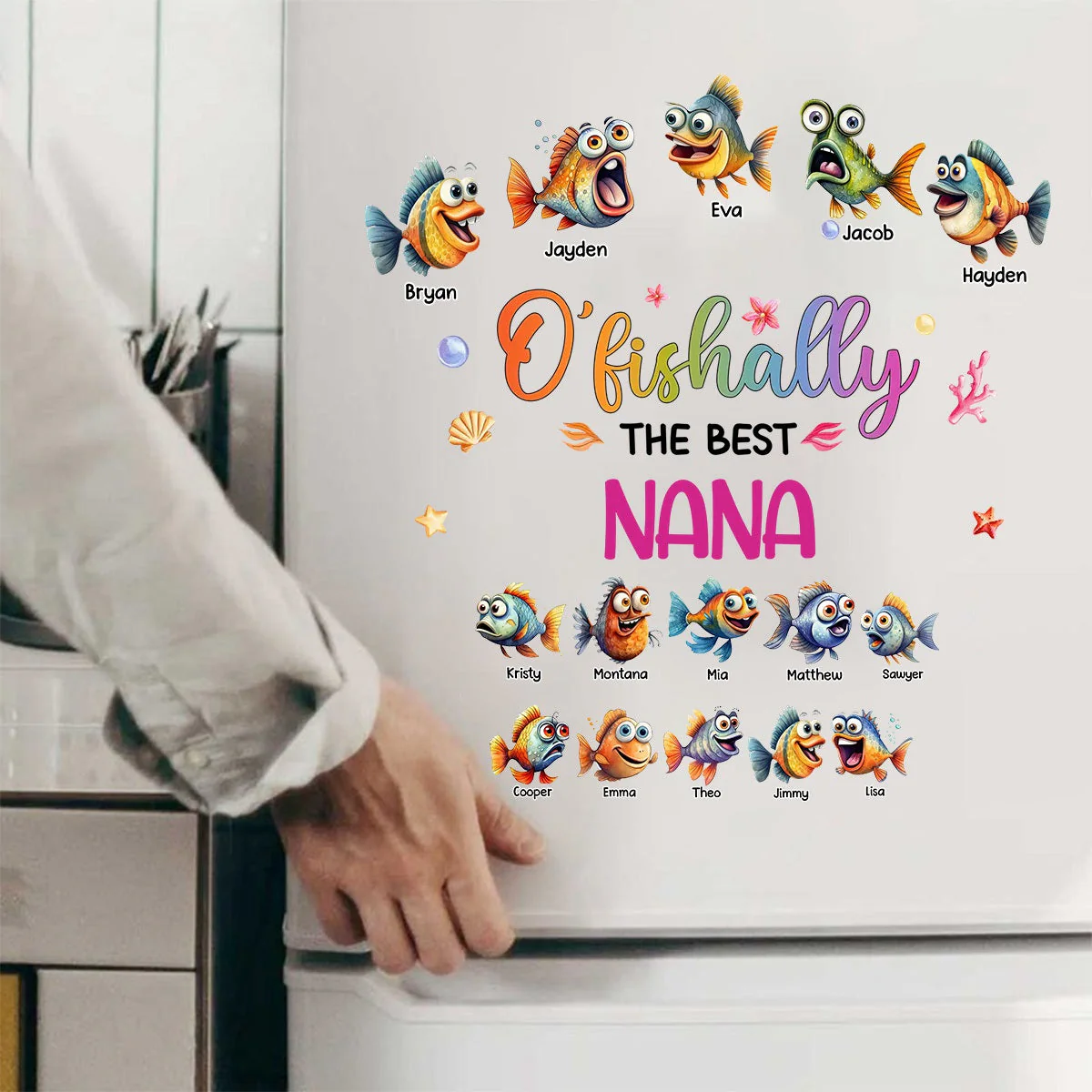 Personalized Fridge Decal/Sticker - O'fishally With Colorful Shell Fish Bubbles - Image 3