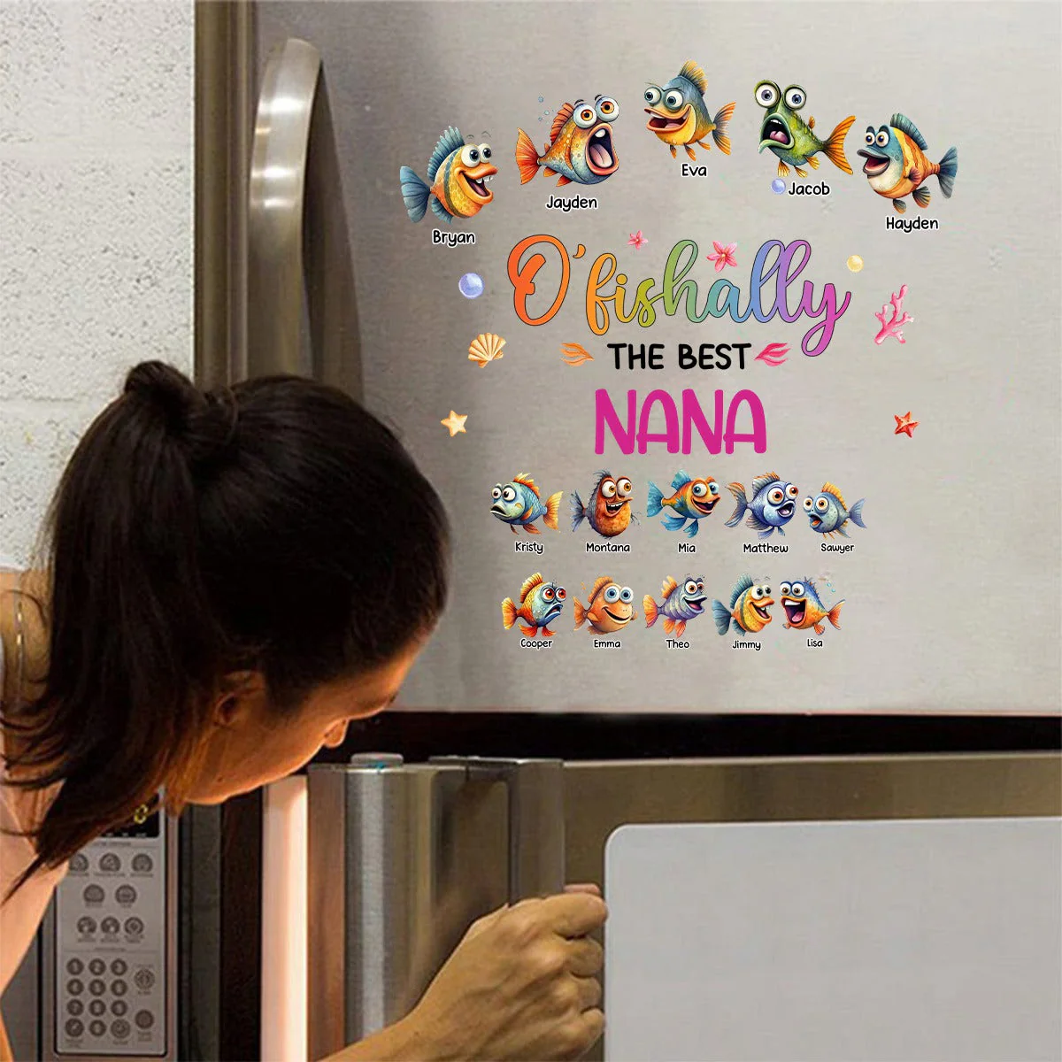 Personalized Fridge Decal/Sticker - O'fishally With Colorful Shell Fish Bubbles - Image 6
