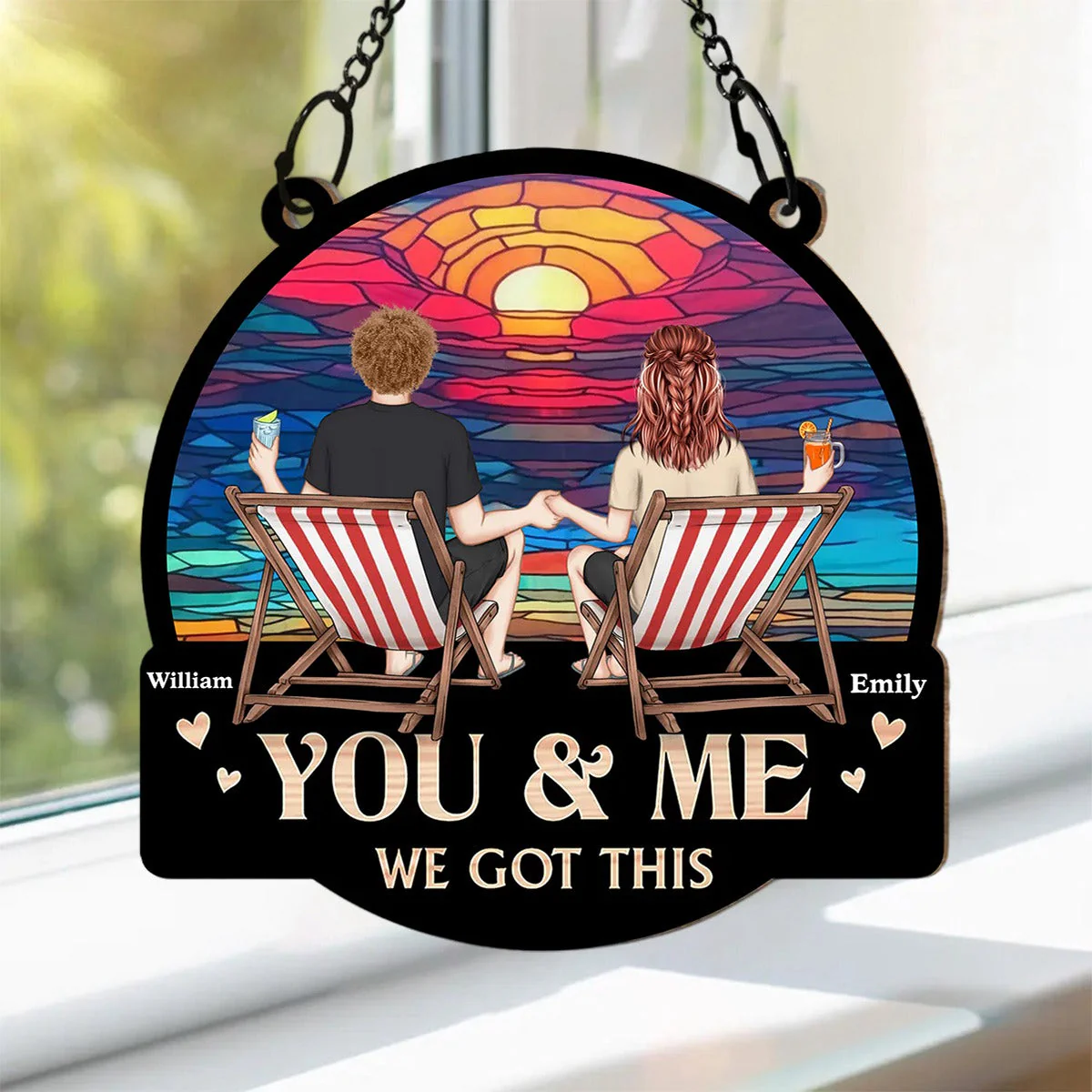 Personalized Gift For Couple You And Me We Got This Acrylic Mix Wood Suncatcher Ornament - Image 2