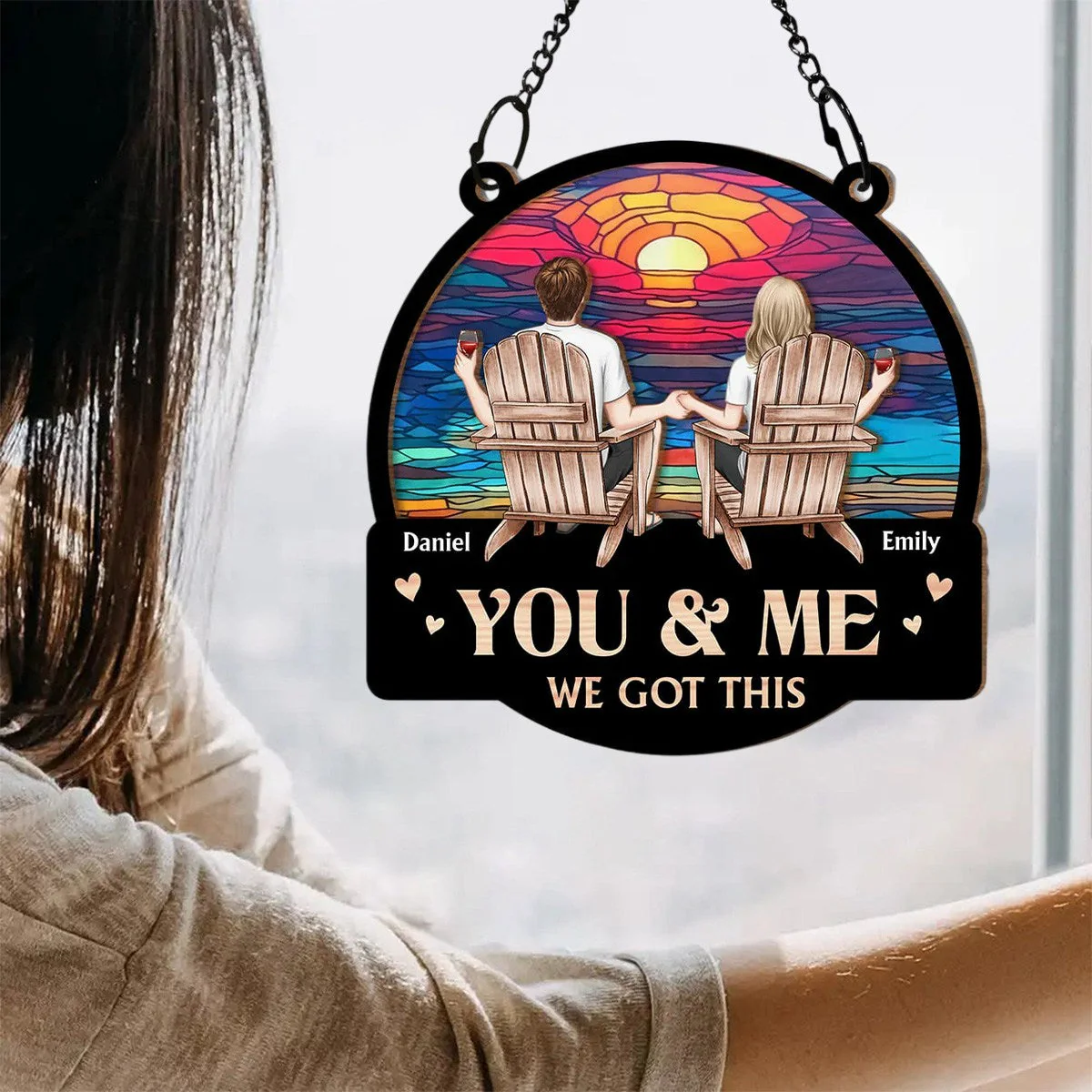 Personalized Gift For Couple You And Me We Got This Acrylic Mix Wood Suncatcher Ornament - Image 9