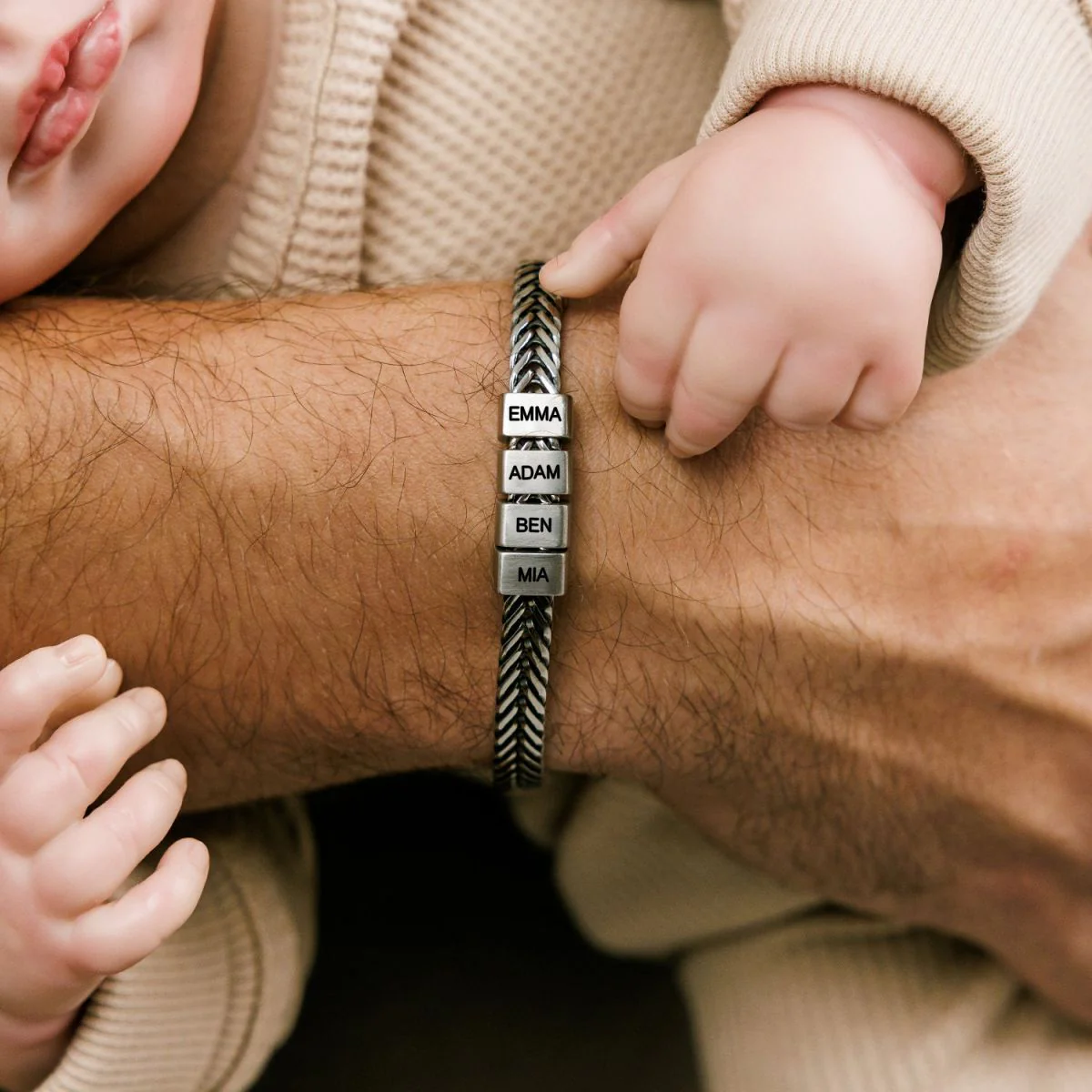 Personalized Gift for Dad Bracelet with Kids Name Beads - Image 2