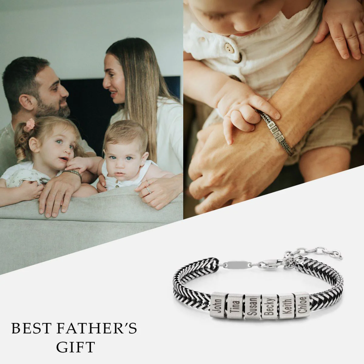 Personalized Gift for Dad Bracelet with Kids Name Beads - Image 4