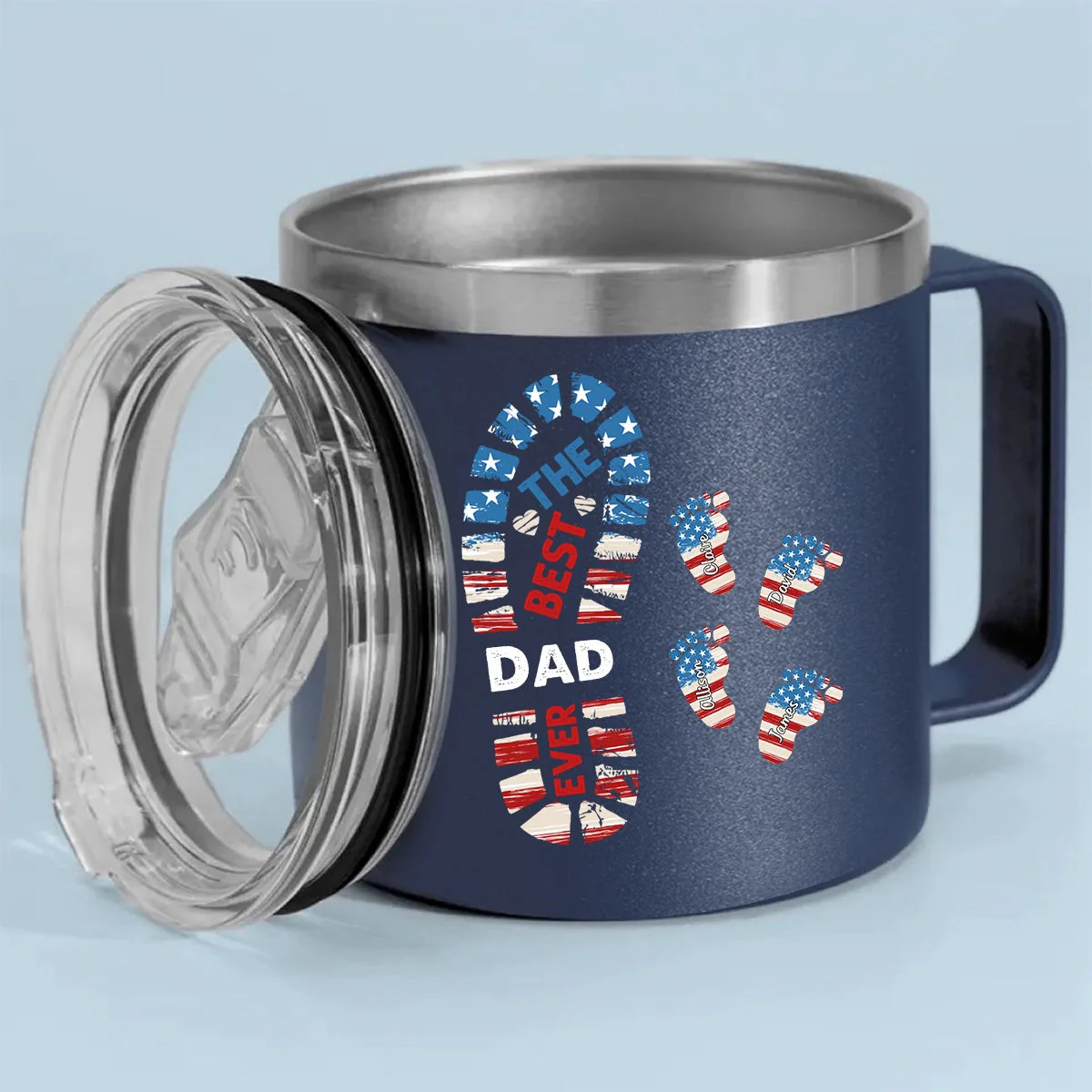 Personalized Gift  For Dad Foot Print 14oz Stainless Steel Tumbler With Handle - Image 2